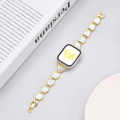 iBandGear Mother of Pearl Chain Band for Apple Watch - Gold-White