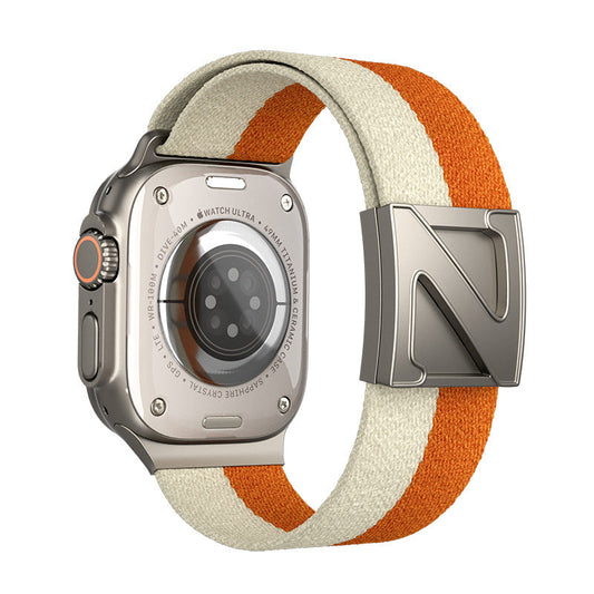 iBandGear Nylon Braided Magnetic Z Buckle Band for Apple Watch - Starlight-Orange
