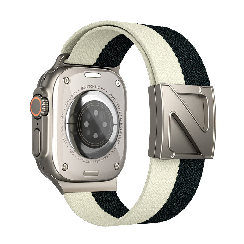iBandGear Nylon Braided Magnetic Z Buckle Band for Apple Watch - Starlight-Black