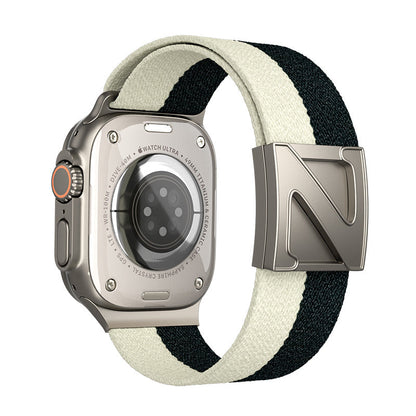 iBandGear Nylon Braided Magnetic Z Buckle Band for Apple Watch - Starlight-Black