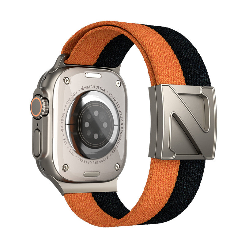 iBandGear Nylon Braided Magnetic Z Buckle Band for Apple Watch - Black-Orange