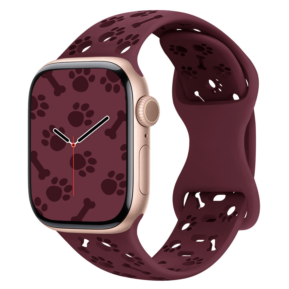 iBandGear Paw & Bone Cutout Silicone Band for Apple Watch - Wine Red