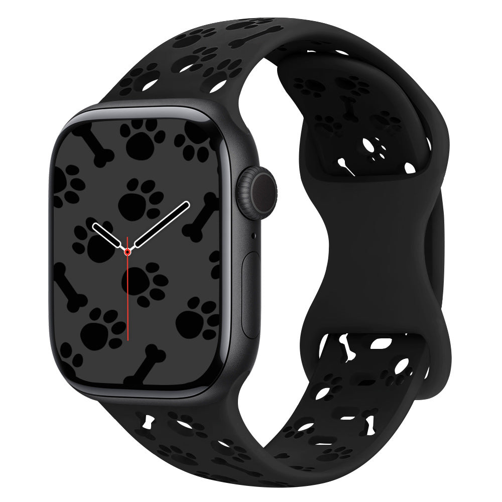 iBandGear Paw & Bone Cutout Silicone Band for Apple Watch - Black