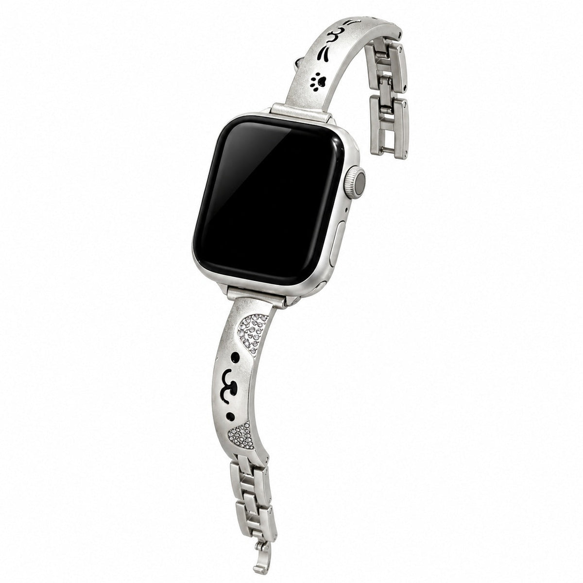 iBandGear Paw & Pet Charm Metal Bracelet Band for Apple Watch - Starlight-Black