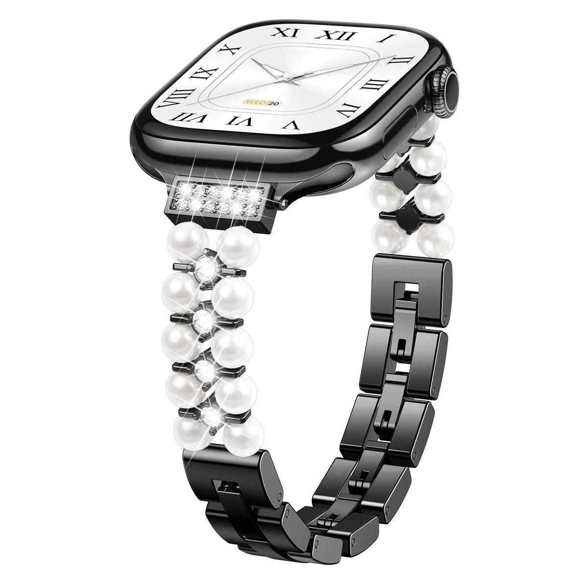 iBandGear Pearl Rhinestone Link Band for Apple Watch – Elegant Jewelry Bracelet - Black