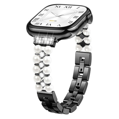 iBandGear Pearl Rhinestone Link Band for Apple Watch – Elegant Jewelry Bracelet - Black