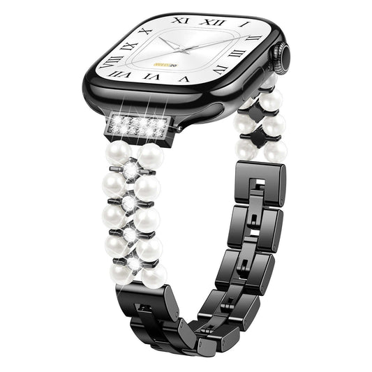 iBandGear Pearl Rhinestone Link Band for Apple Watch – Elegant Jewelry Bracelet - Black