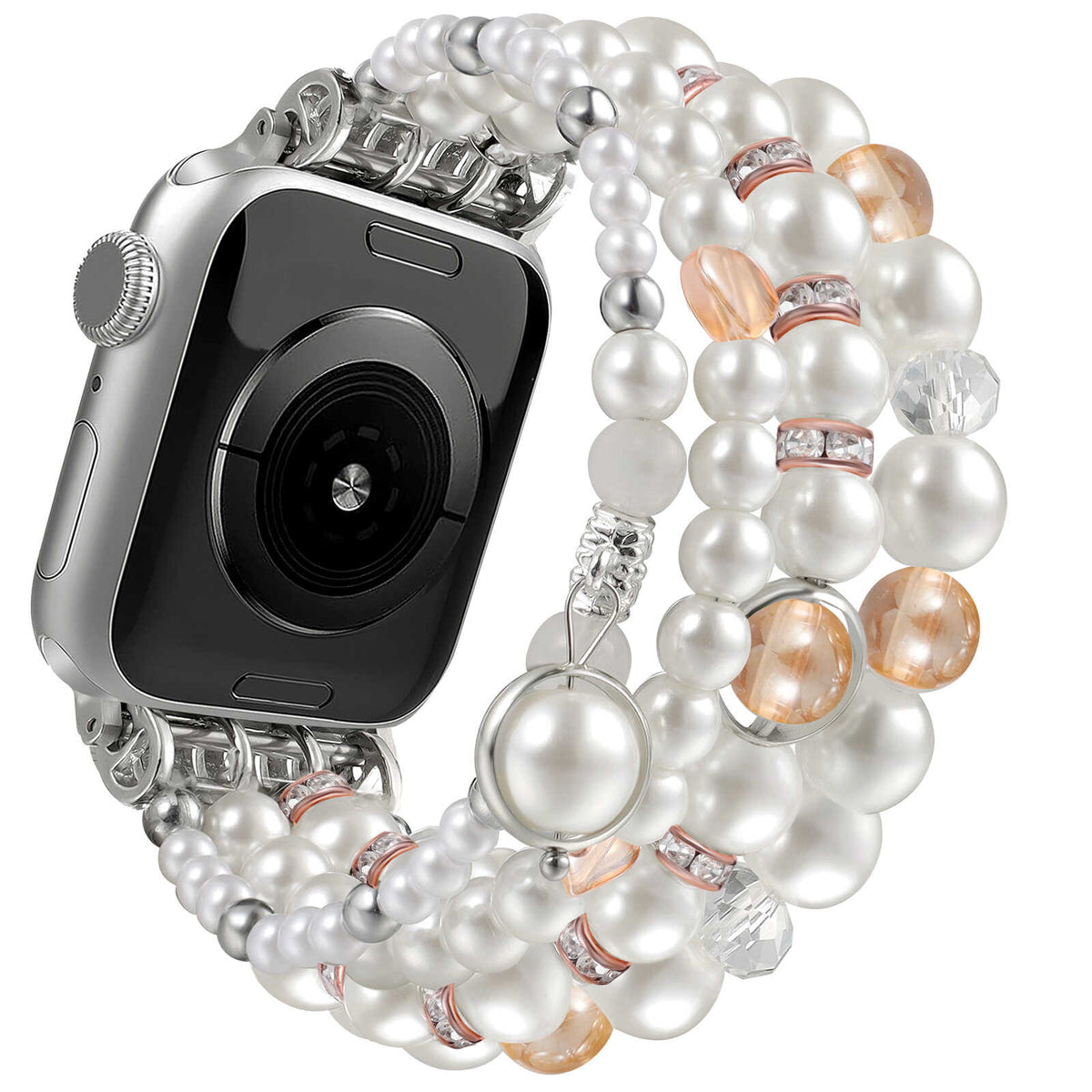 iBandGear PearlBloom Stretch Beaded Band for Apple Watch - White-Rose Gold