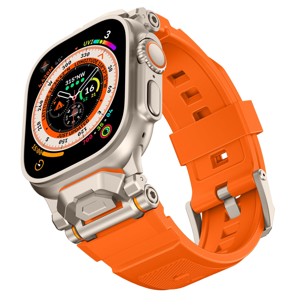 iBandGear Pioneer Pro Liquid Silicone Adventure Band for Apple Watch - Titanium-Orange