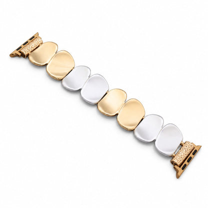 iBandGear Polished Metal Pebble Stretch Bracelet Band for Apple Watch - Gold-Silver