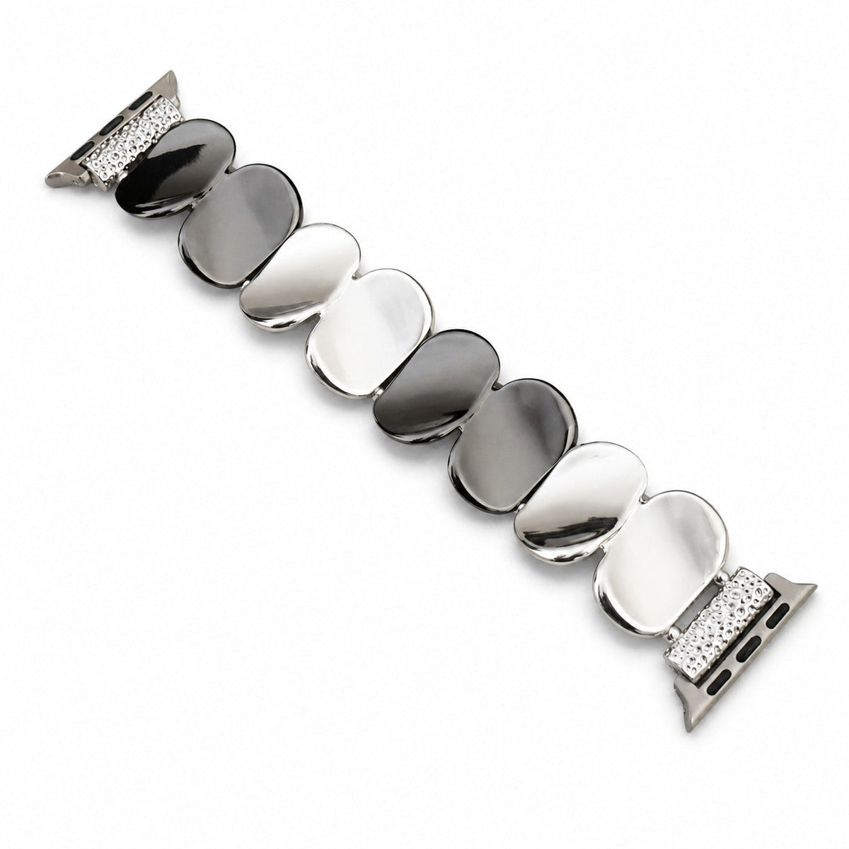 iBandGear Polished Metal Pebble Stretch Bracelet Band for Apple Watch - Black-Silver
