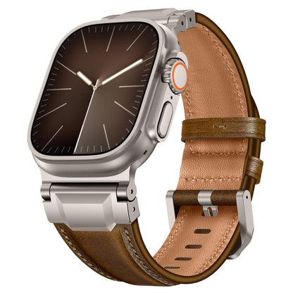 iBandGear Premium Armor Metal-Lug Leather Band for Apple Watch - Coffee Brown – Titanium Buckle