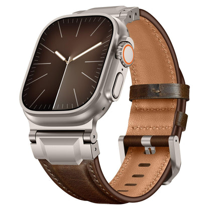 iBandGear Premium Armor Metal-Lug Leather Band for Apple Watch - New Dark Brown Crazy Horse – Titanium Buckle