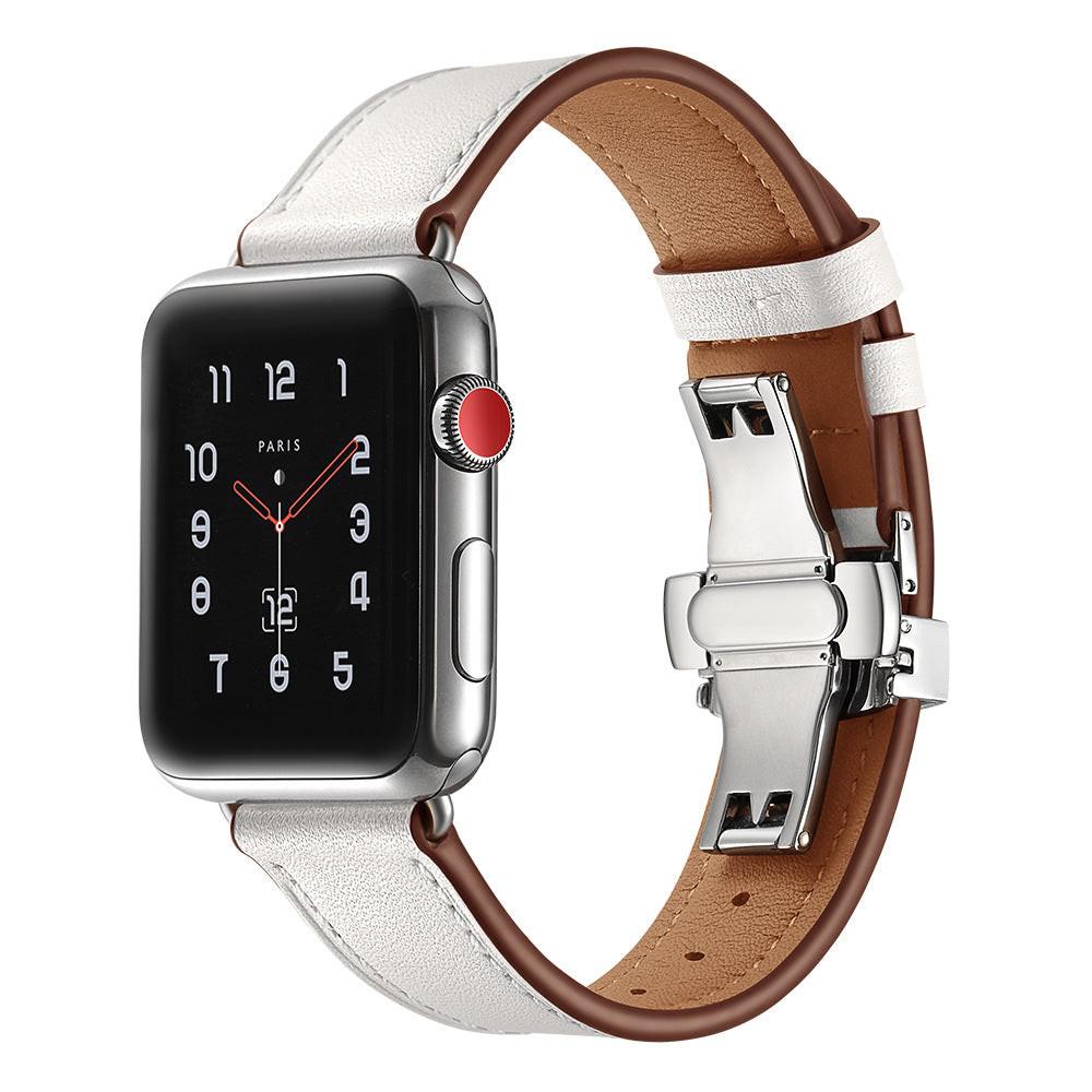 iBandGear Premium Leather Butterfly Clasp Band for Apple Watch - White