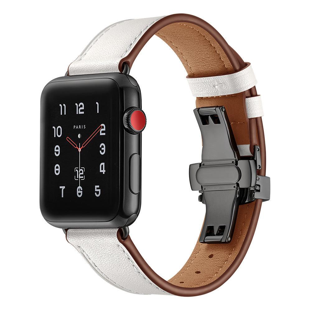 iBandGear Premium Leather Butterfly Clasp Band for Apple Watch - White