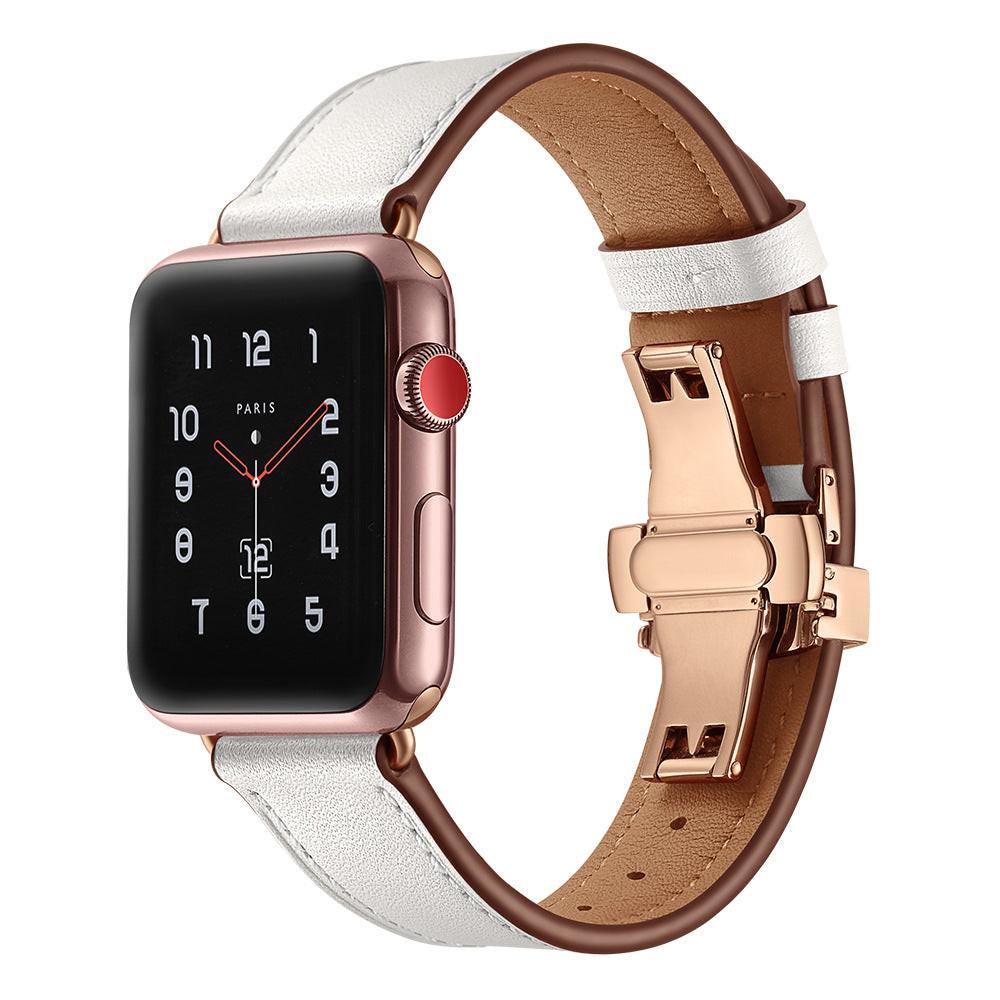iBandGear Premium Leather Butterfly Clasp Band for Apple Watch - White