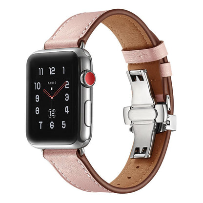 iBandGear Premium Leather Butterfly Clasp Band for Apple Watch - Pink