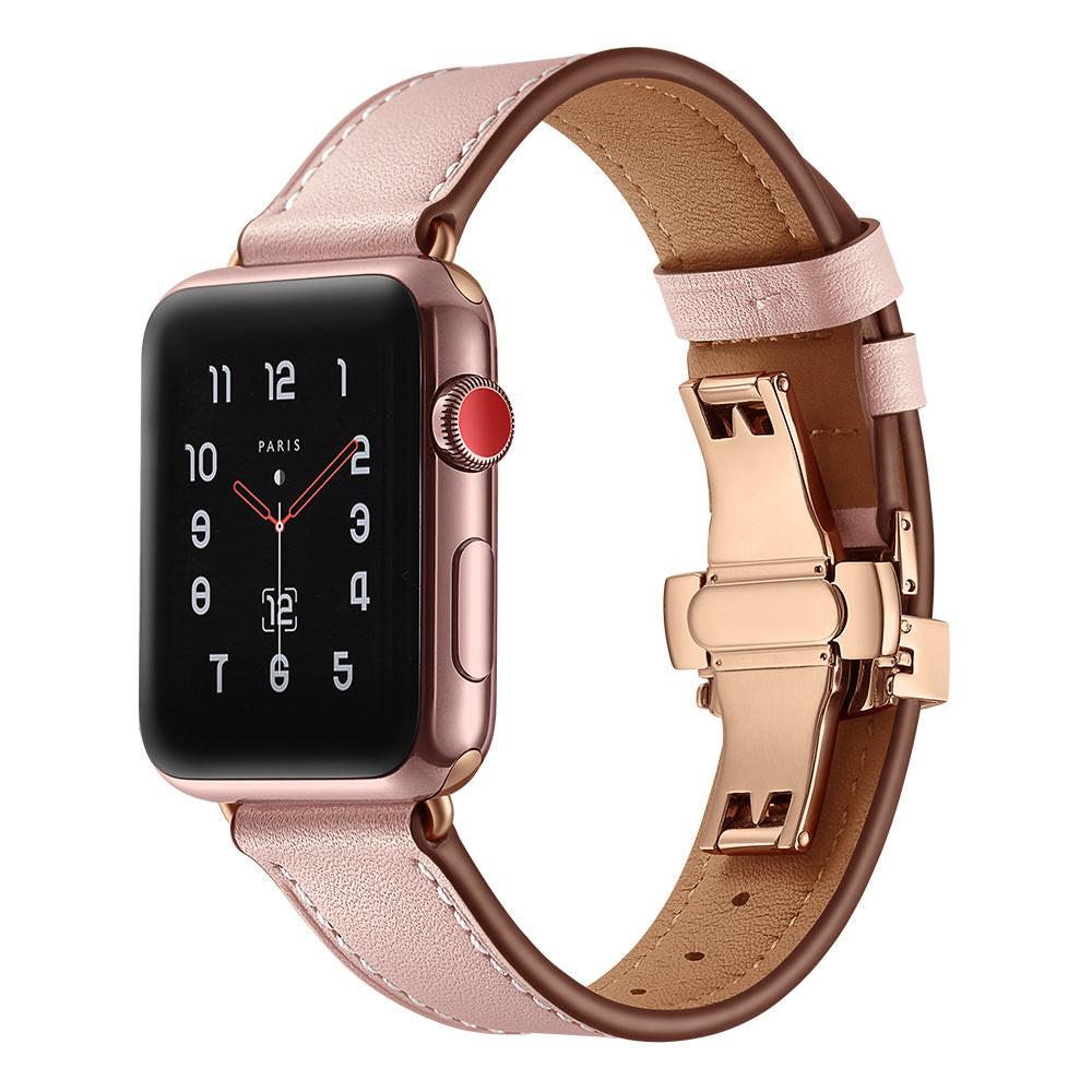 iBandGear Premium Leather Butterfly Clasp Band for Apple Watch - Pink