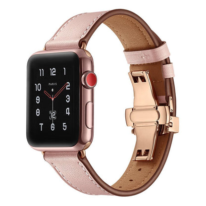 iBandGear Premium Leather Butterfly Clasp Band for Apple Watch - Pink