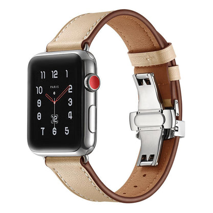 iBandGear Premium Leather Butterfly Clasp Band for Apple Watch - Beige