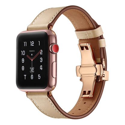 iBandGear Premium Leather Butterfly Clasp Band for Apple Watch - Beige