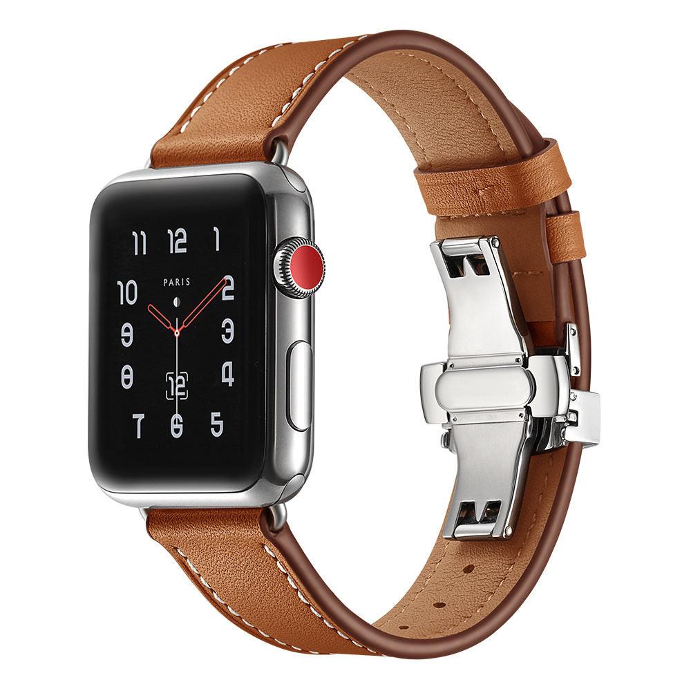 iBandGear Premium Leather Butterfly Clasp Band for Apple Watch - Brown