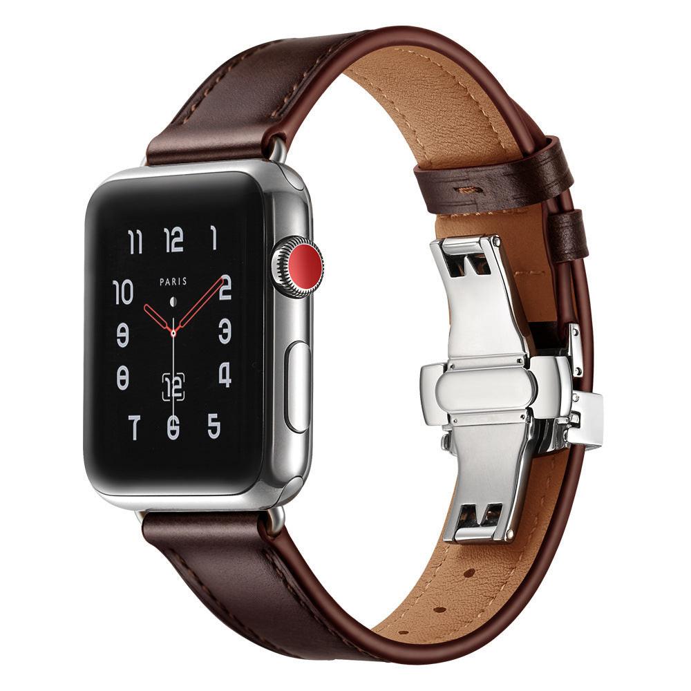 iBandGear Premium Leather Butterfly Clasp Band for Apple Watch - Dark Brown