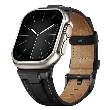 iBandGear Premium Leather Strap with Stainless Steel Buckle & Connector - Black/Black