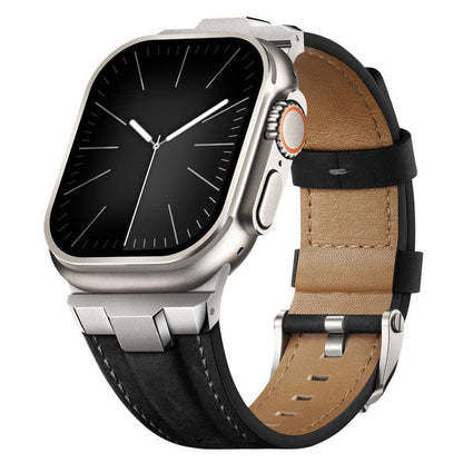 iBandGear Premium Leather Strap with Stainless Steel Buckle & Connector - Titanium/Black
