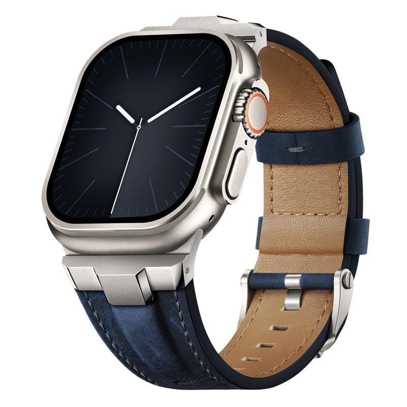 iBandGear Premium Leather Strap with Stainless Steel Buckle & Connector - Blue