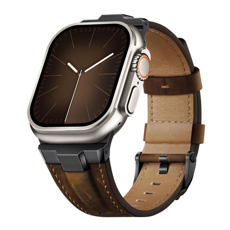 iBandGear Premium Leather Strap with Stainless Steel Buckle & Connector - Black/Walnut