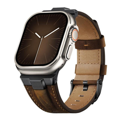 iBandGear Premium Leather Strap with Stainless Steel Buckle & Connector - Black/Walnut