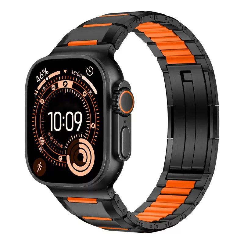 iBandGear Premium Rubber Steel Band for Apple Watch - Black - Orange