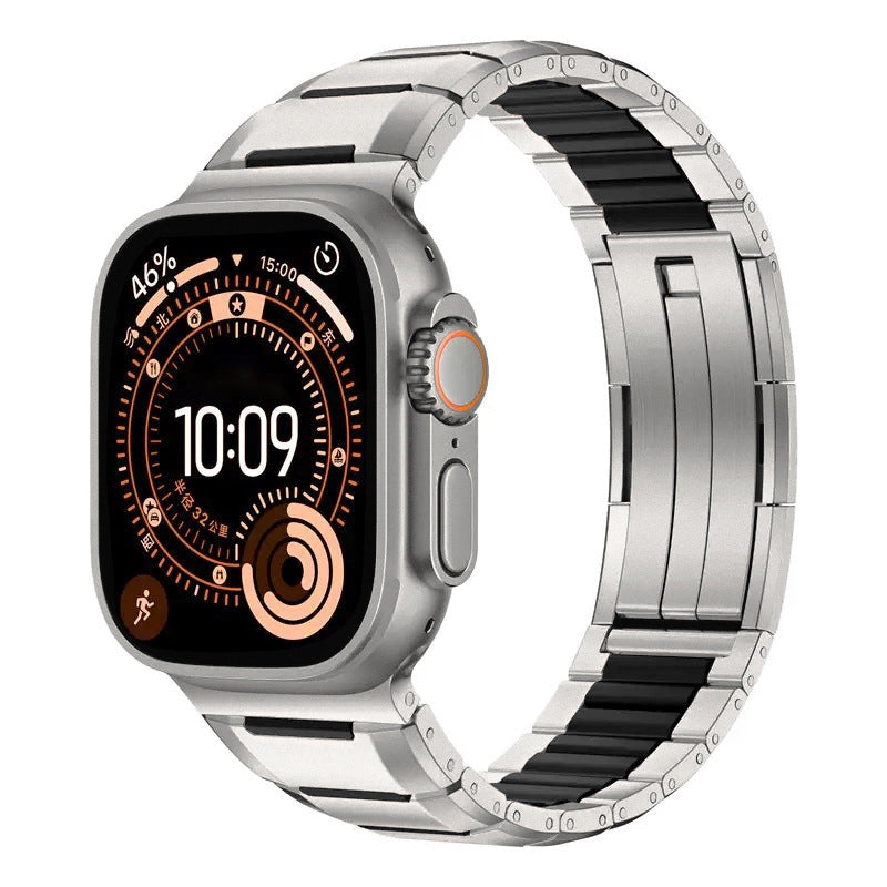 iBandGear Premium Rubber Steel Band for Apple Watch - Titanium - Black