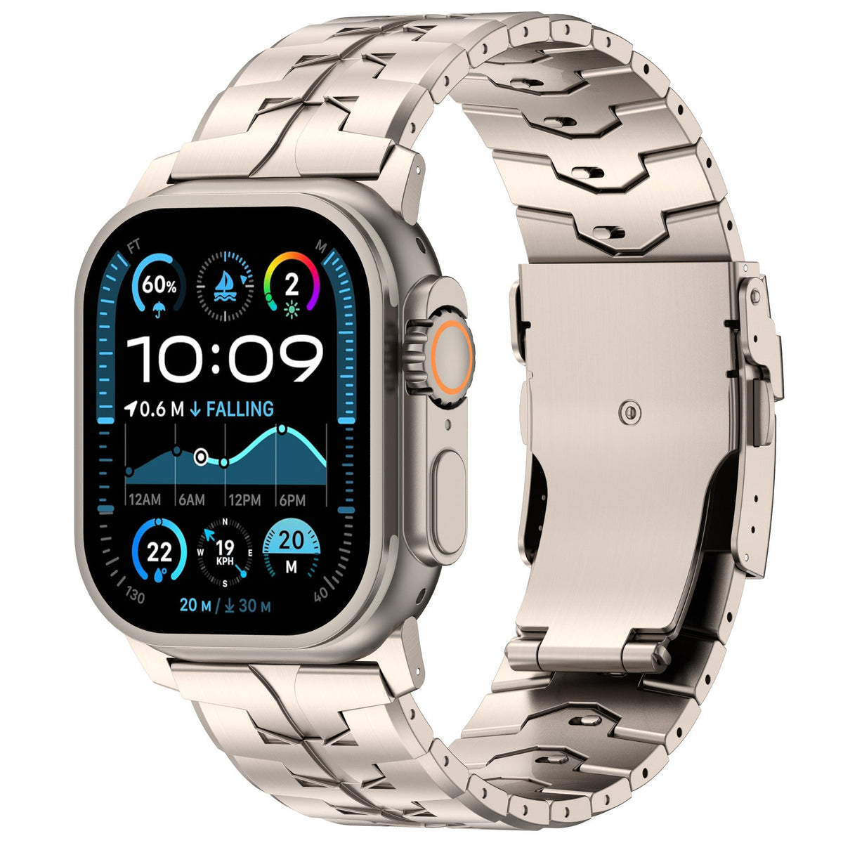 iBandGear Pure Titanium Safety Clasp Band for Apple Watch – 26mm Wide - Titanium