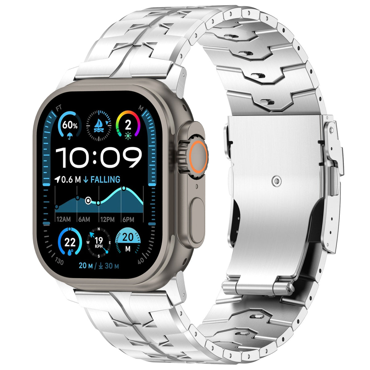 iBandGear Pure Titanium Safety Clasp Band for Apple Watch – 26mm Wide - Silver