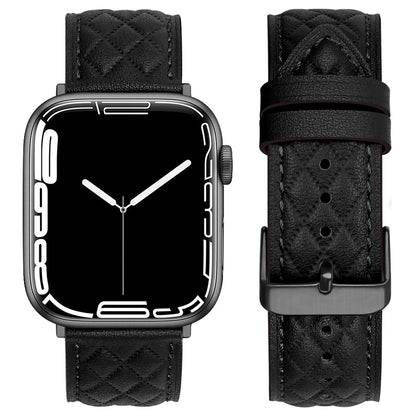 iBandGear Quilted Leather Band for Apple Watch Elegant Stitching - Black
