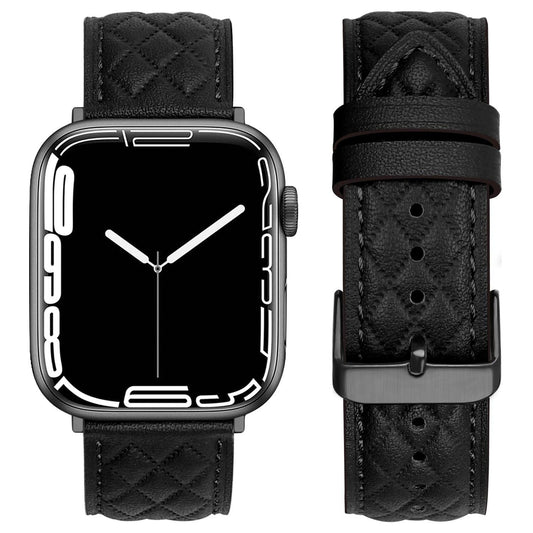 iBandGear Quilted Leather Band for Apple Watch Elegant Stitching - Black