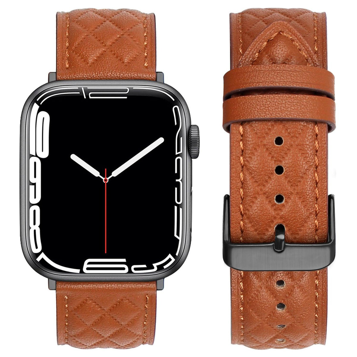 iBandGear Quilted Leather Band for Apple Watch Elegant Stitching - Brown