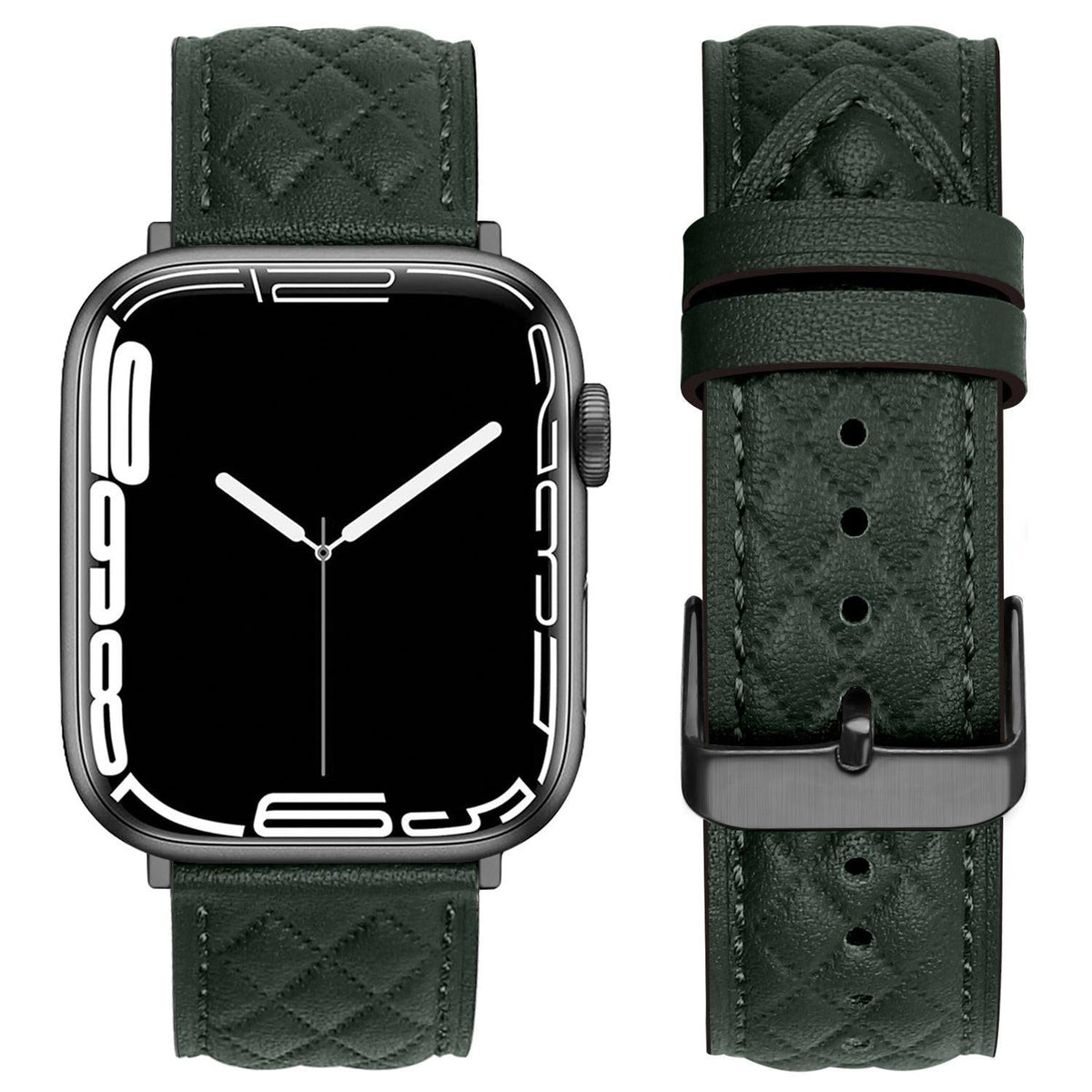 iBandGear Quilted Leather Band for Apple Watch Elegant Stitching - Dark Green