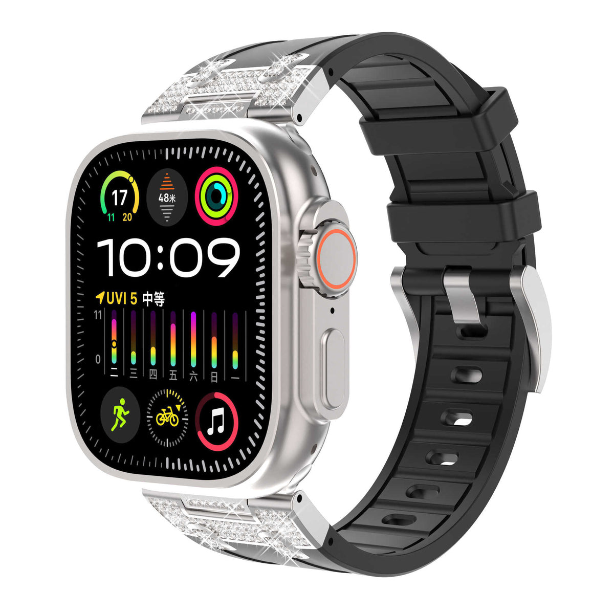 iBandGear Rhinestone Armor Silicone Band for Apple Watch Sport Strap - Black