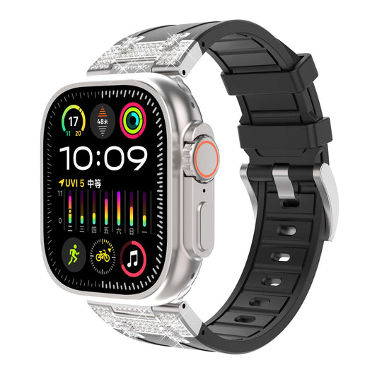 iBandGear Rhinestone Armor Silicone Band for Apple Watch Sport Strap - Black