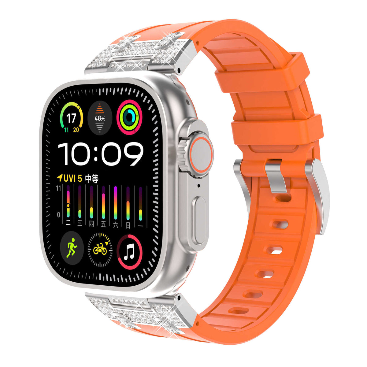 iBandGear Rhinestone Armor Silicone Band for Apple Watch Sport Strap - Orange