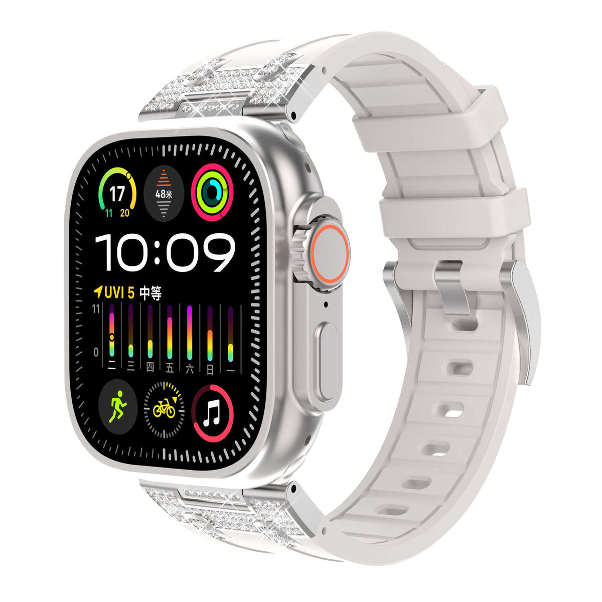 iBandGear Rhinestone Armor Silicone Band for Apple Watch Sport Strap - Starlight