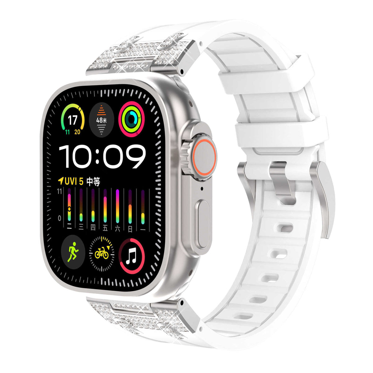 iBandGear Rhinestone Armor Silicone Band for Apple Watch Sport Strap - White