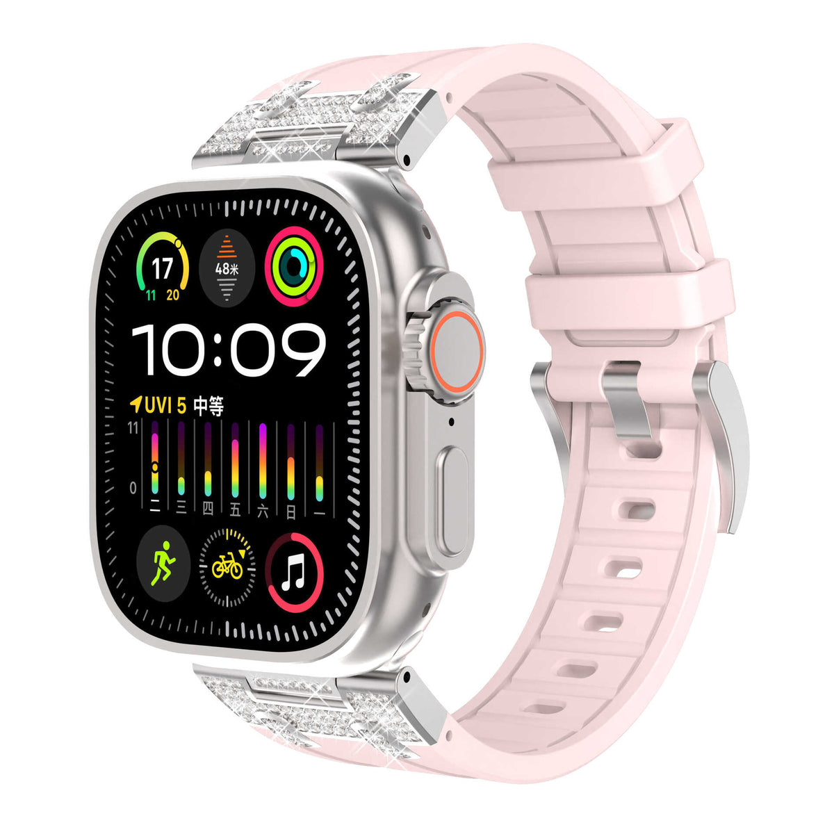 iBandGear Rhinestone Armor Silicone Band for Apple Watch Sport Strap - Pink