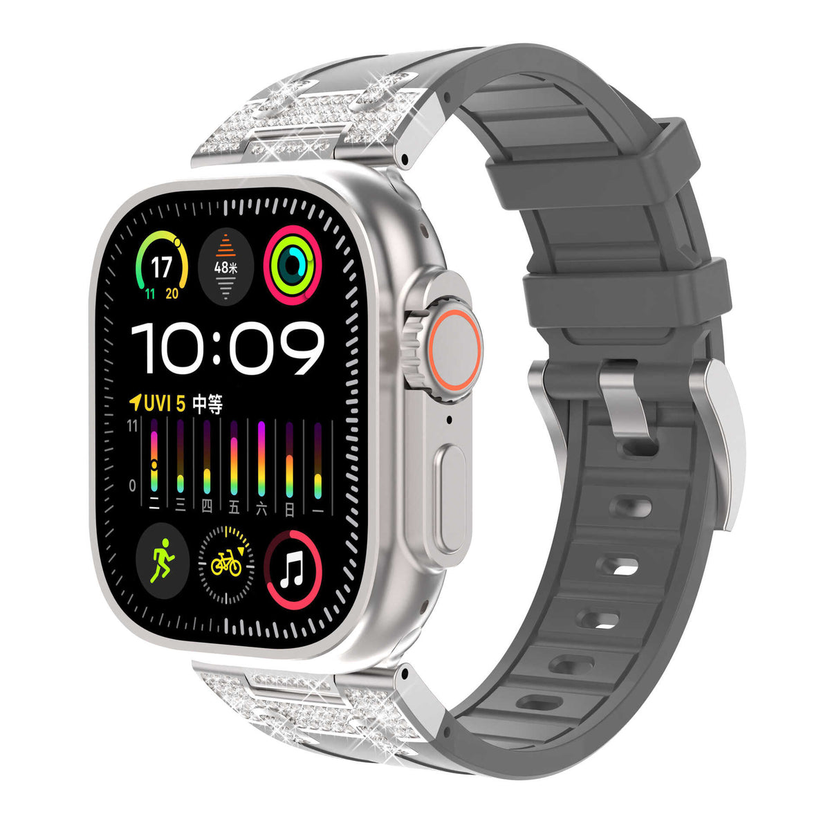 iBandGear Rhinestone Armor Silicone Band for Apple Watch Sport Strap - Gray