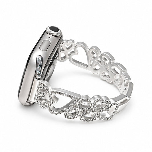iBandGear Rhinestone Heart Metal Bracelet Band for Apple Watch - White