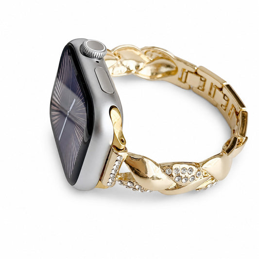 iBandGear Rhinestone Leaf Link Band for Apple Watch – Elegant Metal Bracelet - Gold