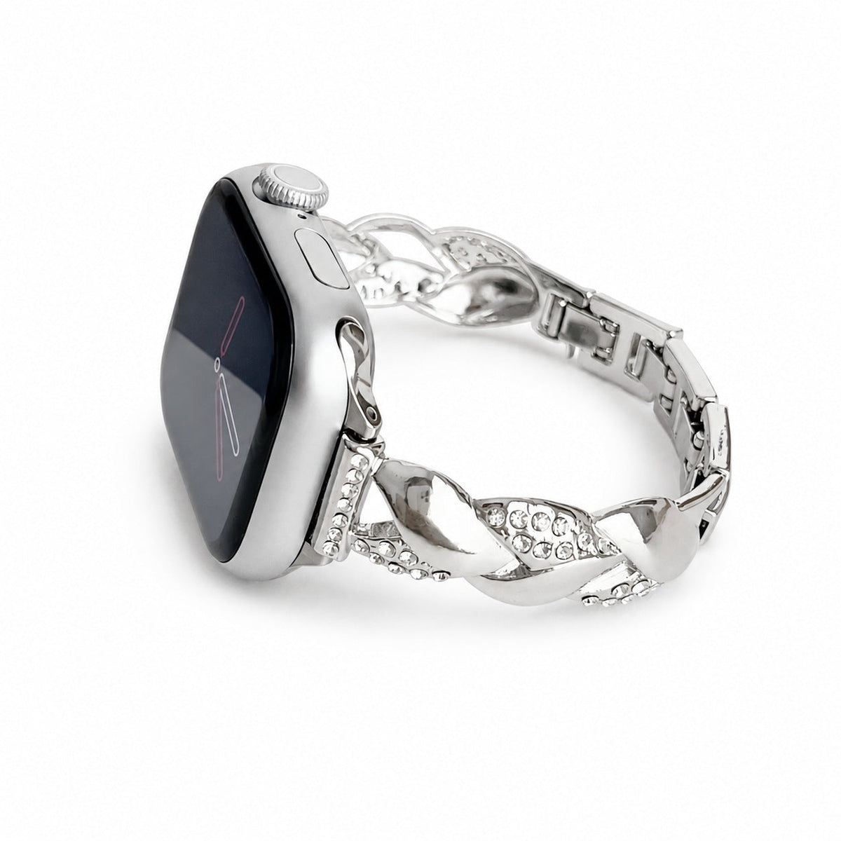 iBandGear Rhinestone Leaf Link Band for Apple Watch – Elegant Metal Bracelet - Silver